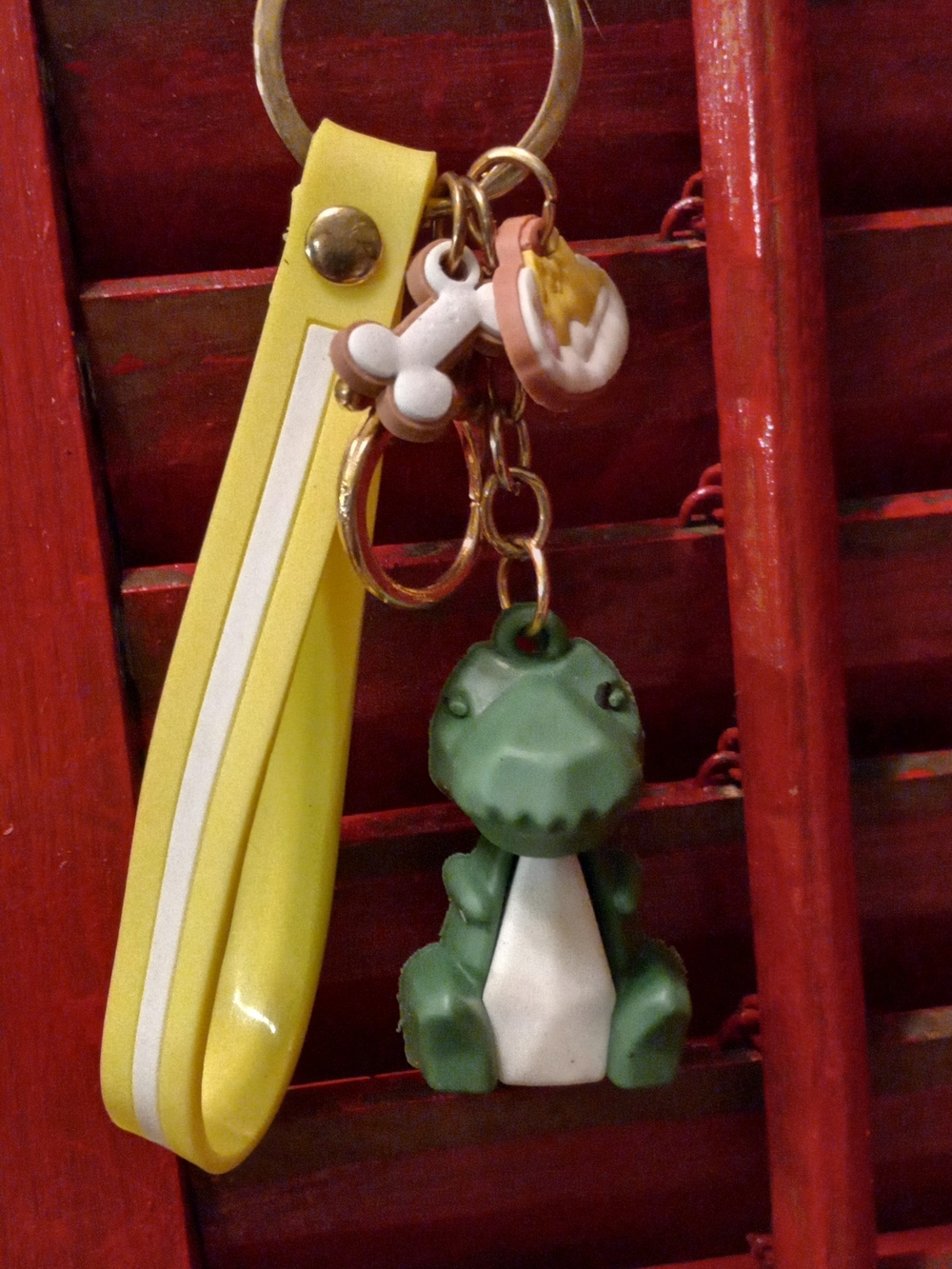 Green Reptile Keychain Charm with Yellow Strap